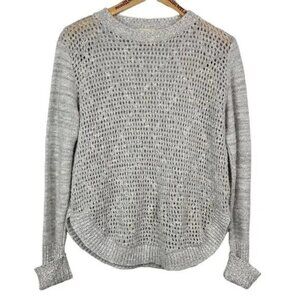 MIAMI WOMEN'S MARBELED BLACK & WHITE LONG SLEEVE CROCHET KNIT SWEATER MEDIUM